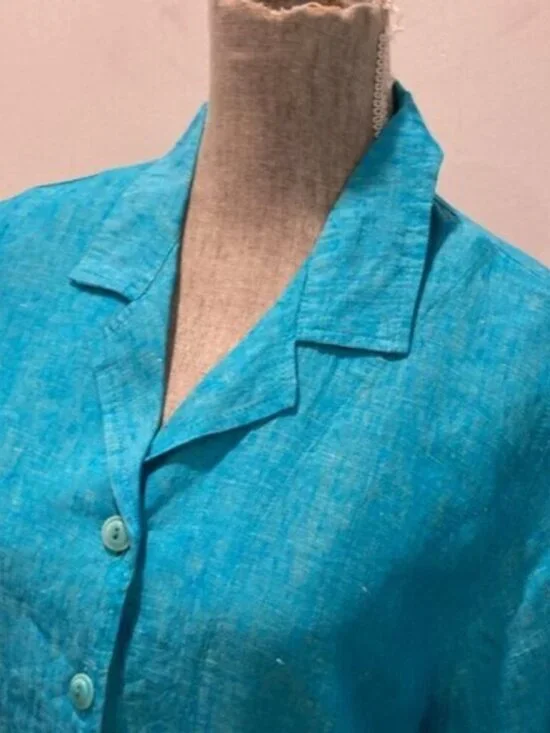 Flax Linen Long Sleeve Jacket Blue top - Picture 10 of 13